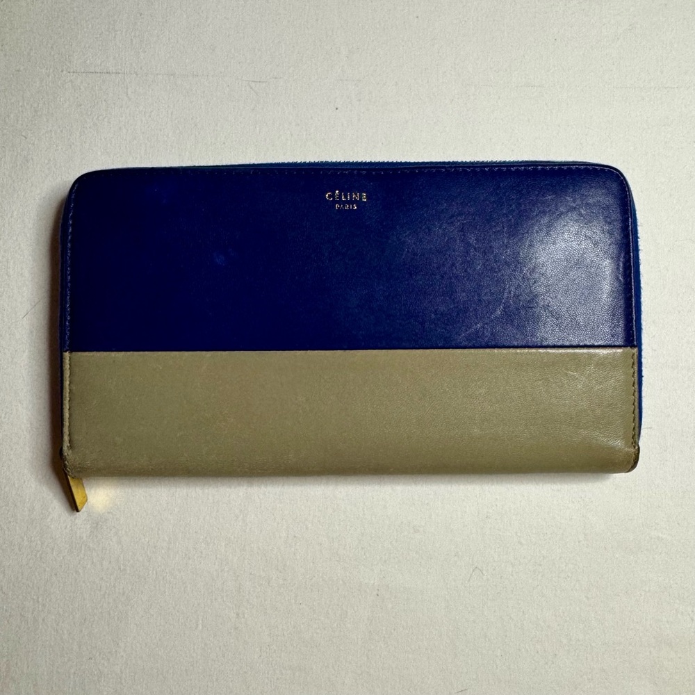 Celine Two-Tone Blue and Gray Long Zippy Wallet with COA